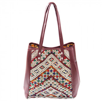 Shopping Bag Recycled kilim and leather - Red