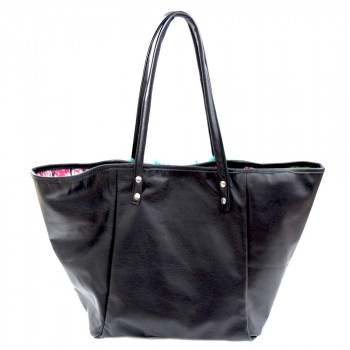 Shopping Bag Upcycled kilim and leather- navy