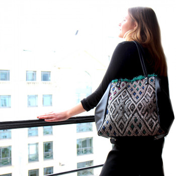Cabas Kilim recyclé et cuir porté épaule