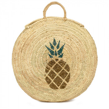 Circular straw basket with pineapple by maud fourier paris