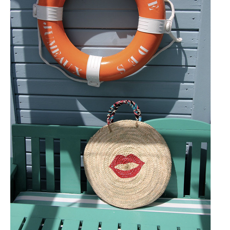 panier osier rond plage peint kiss rouge maud fourier