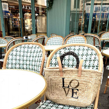 Personalized straw beach basket Love handpainted by Maud Fourier in paris
