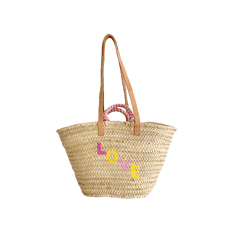Love straw basket handpainted Maud Fourier Paris