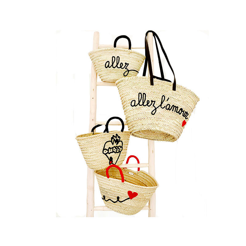 Beach straw baskets embroidered  Maud Fourier Paris