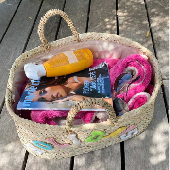Large handcrafted straw beach basket with cotton lining