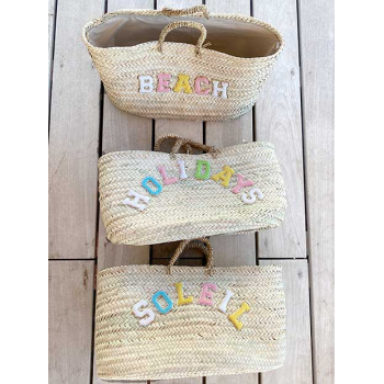 BEACH palm-leaf basket with gold sequin details