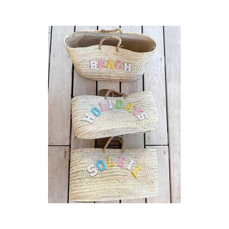 BEACH palm-leaf basket with gold sequin details