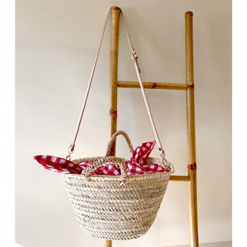 Red gingham fabric detail basket texture