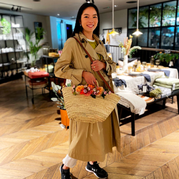 June straw beach basket with flowers