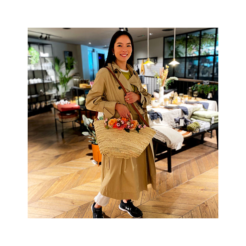June straw beach basket with flowers