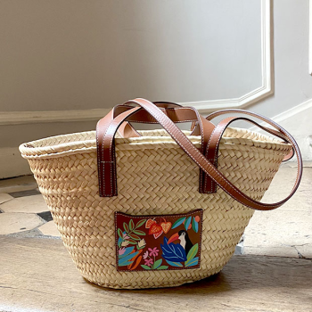 Toucan handmade straw basket worn over the shoulder