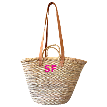 panier plage osier personnalise à porter à l'épaule