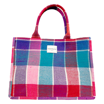 Cabas Loulou plaid berbère bleu rouge Maud Fourier Paris