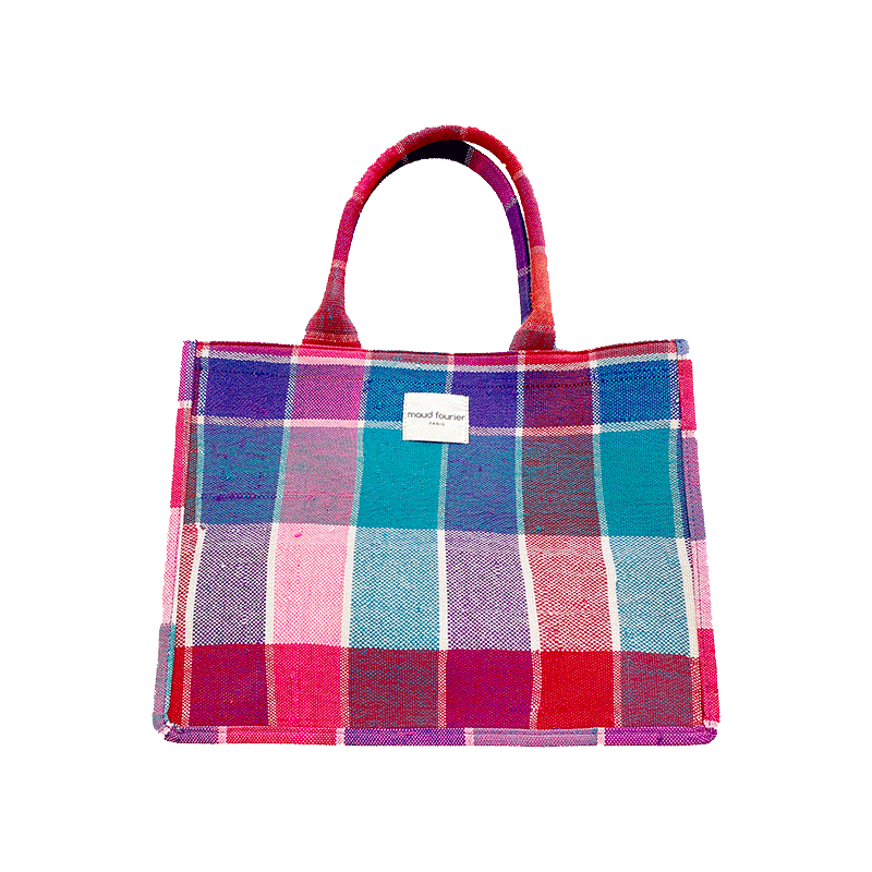 Cabas bleu rouge en haïk marocain upcyclé