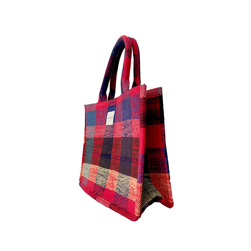 Loulou Tote in upcycled Berber plaid red lurex Maud Fourier Paris
