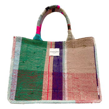 Cabas en haïk marocain upcyclé multicolore