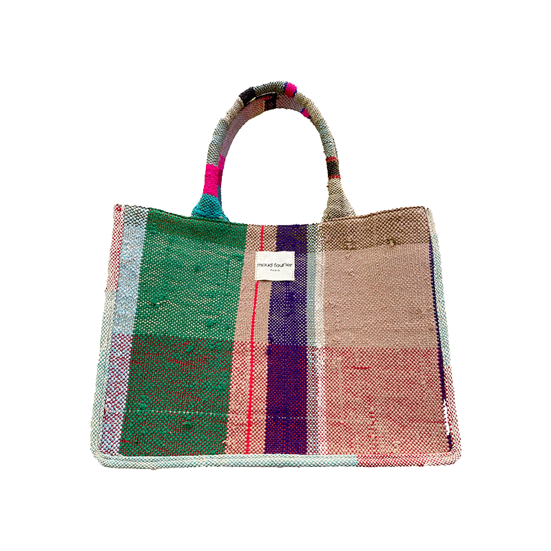 Cabas en haïk marocain upcyclé multicolore