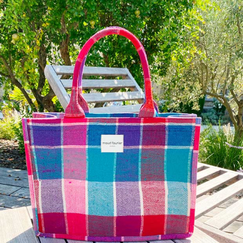Cabas Loulou plaid berbère bleu rouge Maud Fourier Paris