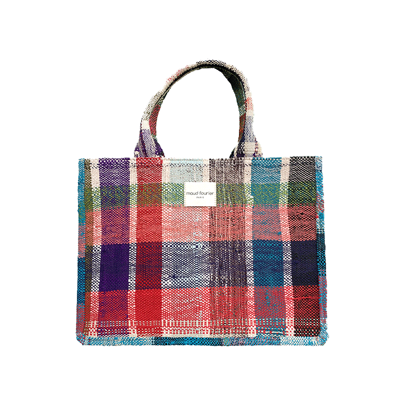 Cabas Loulou plaid berbère bleu Maud Fourier Paris