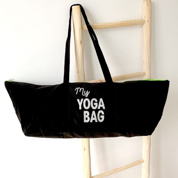 Sac tapis de Yoga coton noir et vert personnalisé - Maud Fourier Paris