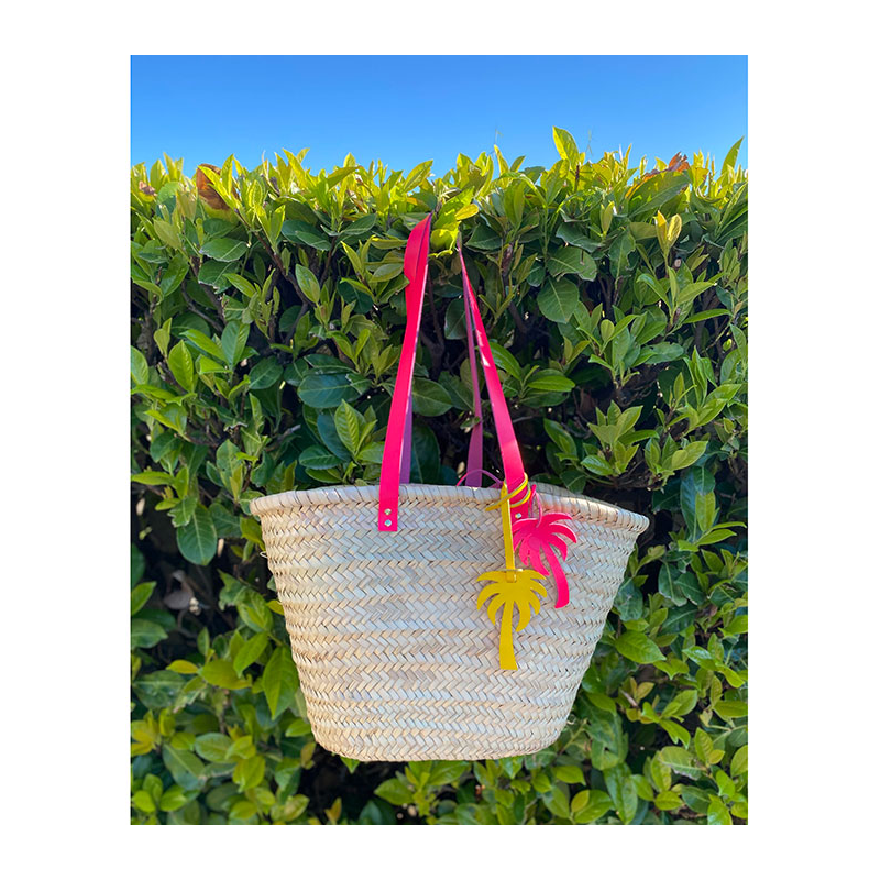 beach straw basket neon pink leather maud fourier