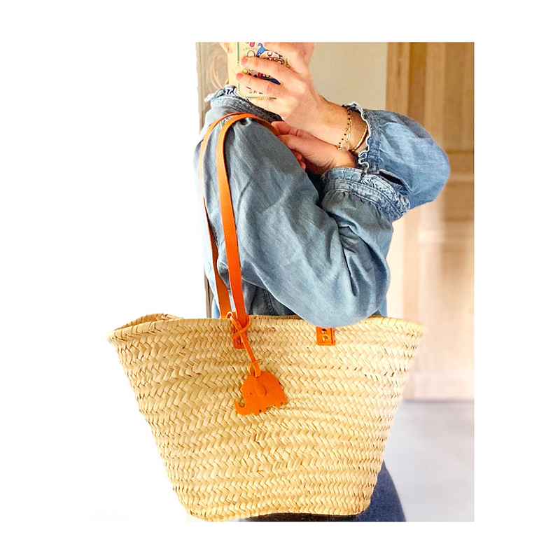 straw basket orange leather maud fourier