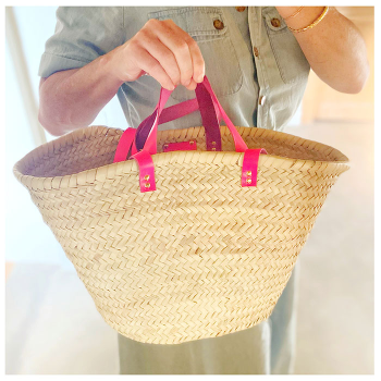 beach straw basket neon pink leather maud fourier