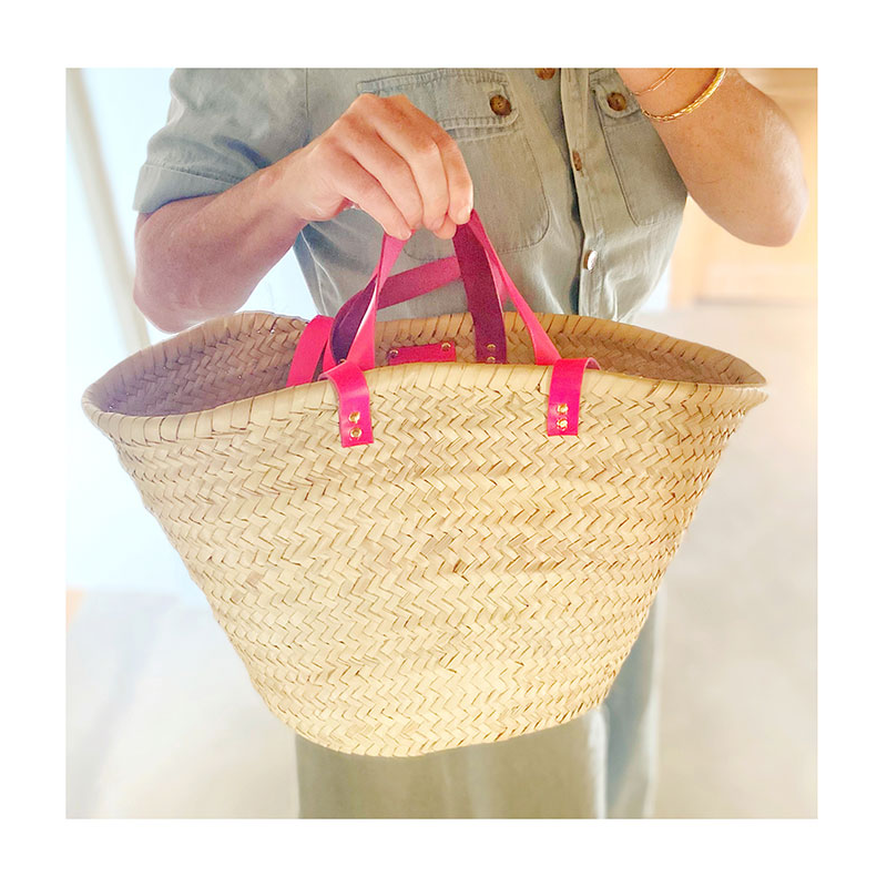 beach straw basket neon pink leather maud fourier
