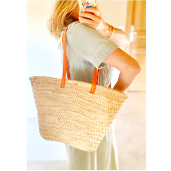 orange leather handles beach straw basket maud fourier