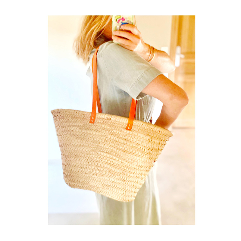 orange leather handles beach straw basket maud fourier