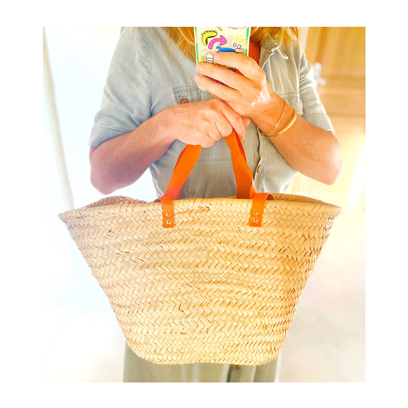 orange leather handles beach straw basket maud fourier
