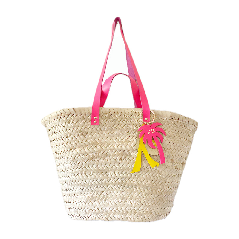 beach straw basket neon pink leather maud fourier