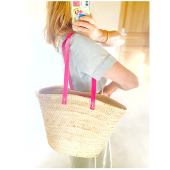 beach straw basket neon pink leather maud fourier