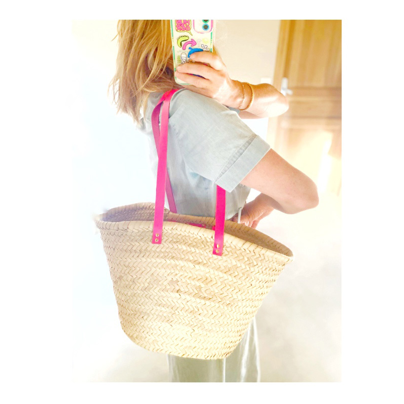 beach straw basket neon pink leather maud fourier