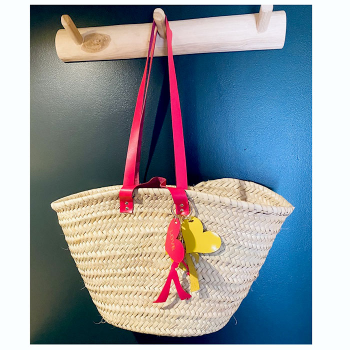 Louise straw beach basket Neon pink leather- Maud Fourier Paris
