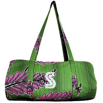 sac polochon coton wax vert et rose personnalisable avec initiale
