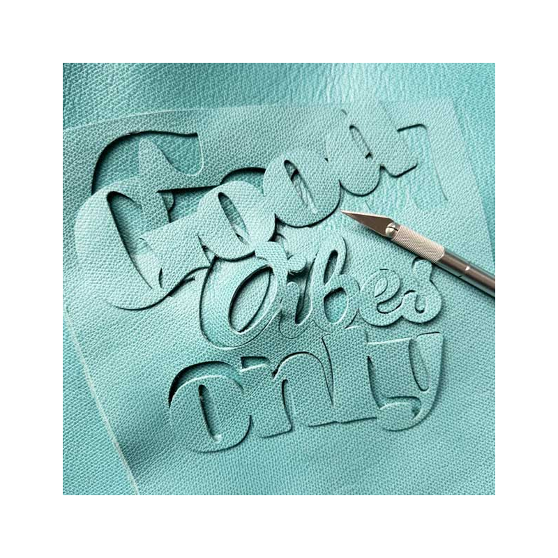 Good Vibes Only turquoise grained leather motif hand-sewn onto the front of the basket