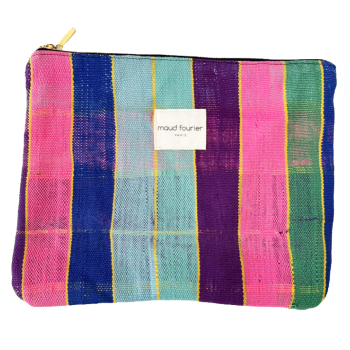 Trousse maquillage artisanale en tissu upcyclé, pièce unique, multicolore, personnalisable avec strass