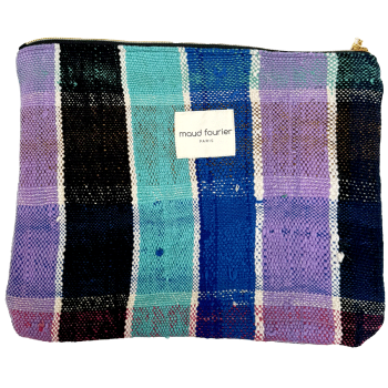 Handcrafted makeup pouch in upcycled fabric, made in France