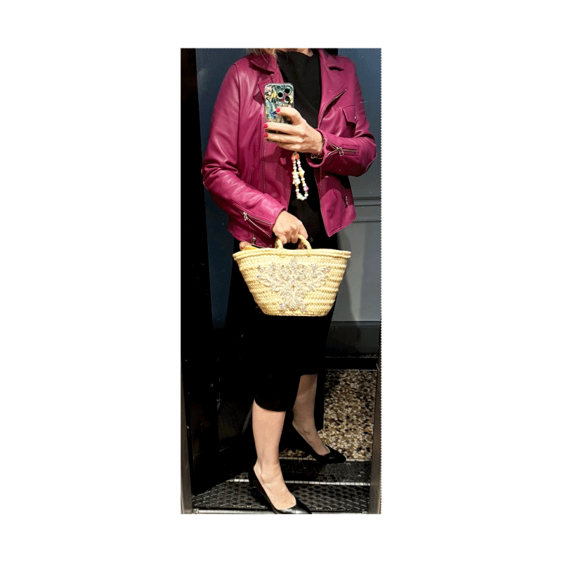 Mini rhinestone straw basket carried by hand for weddings and ceremonies