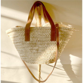 Joy mini straw basket worn crossbody with leather strap