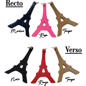 Eiffel Tower leather bag charm – upcycled calf, handmade in Paris