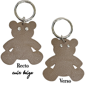 nounours Strass en cuir upcyclé, yeux rivets strass, fait main à Paris