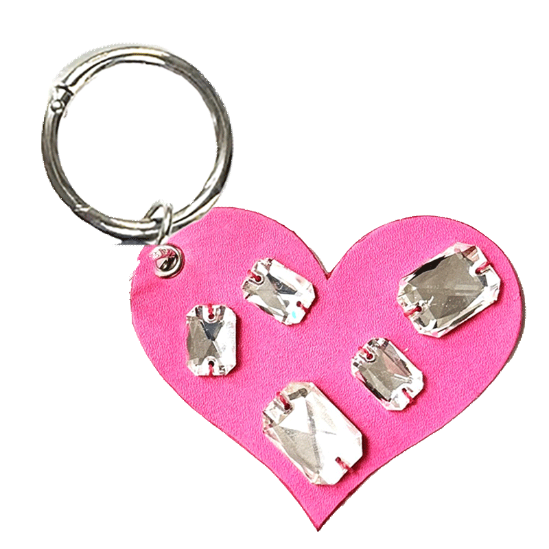 Heart Haute Couture charm red/fuchsia – upcycled leather with hand-sewn crystals