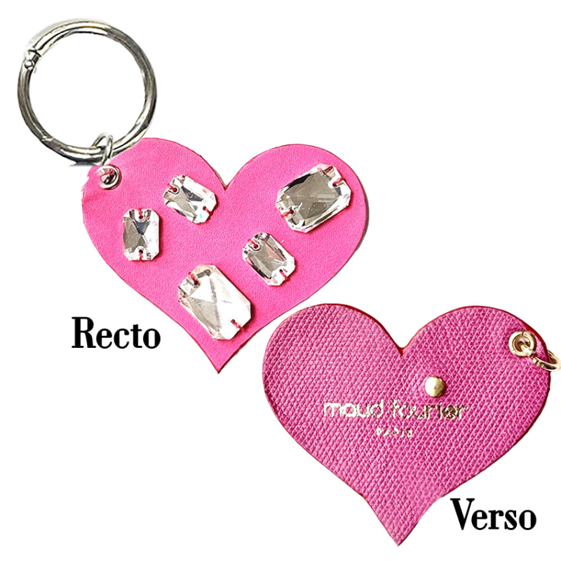 Heart Haute Couture charm red/fuchsia – upcycled leather with hand-sewn crystals
