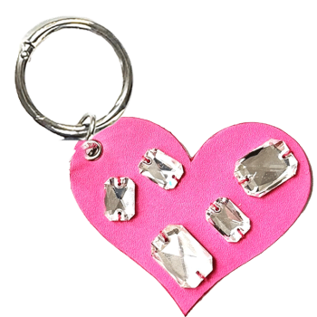 Heart Haute Couture charm red/fuchsia – upcycled leather with hand-sewn crystals