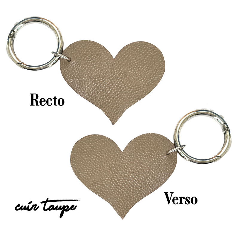 porte clé coeur double face, cuir upcyclé
