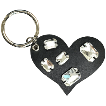 Heart Haute Couture leather charm – hand-sewn glass crystals, Made in Paris