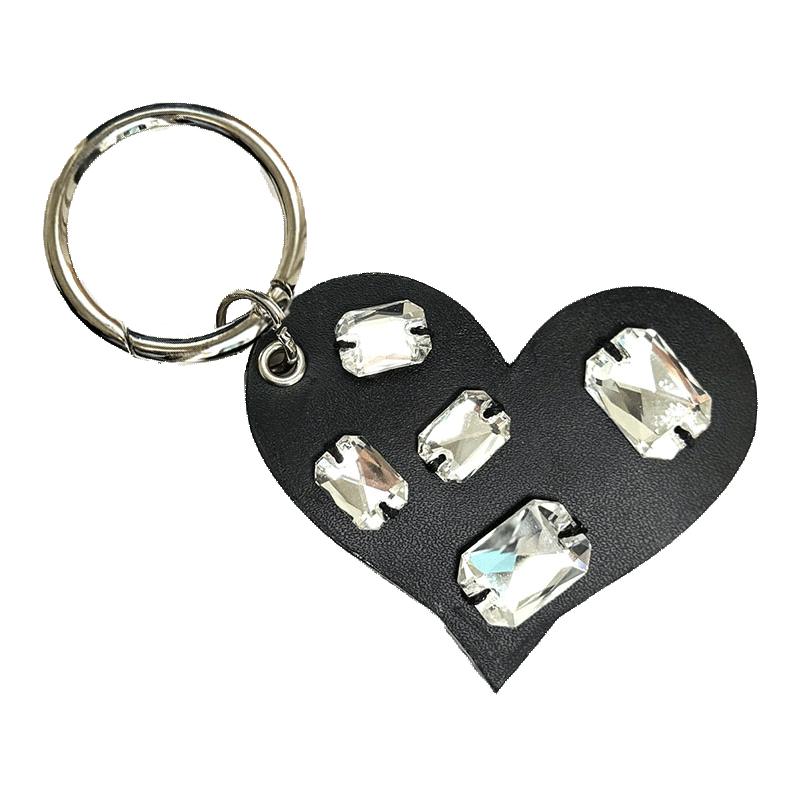 Heart Haute Couture leather charm – hand-sewn glass crystals, Made in Paris