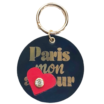 porte clé paris mon amour cuir upcyclé marine, marquage or, finitions premium